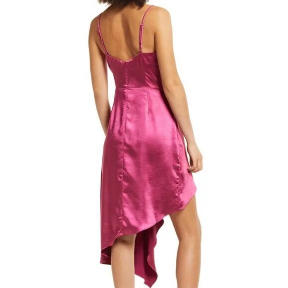 ELLIATT Revolve Jacinda Berry Pink Satin Drape Faux-Wrap Asymmetrical Midi Dress - Picture 7 of 14